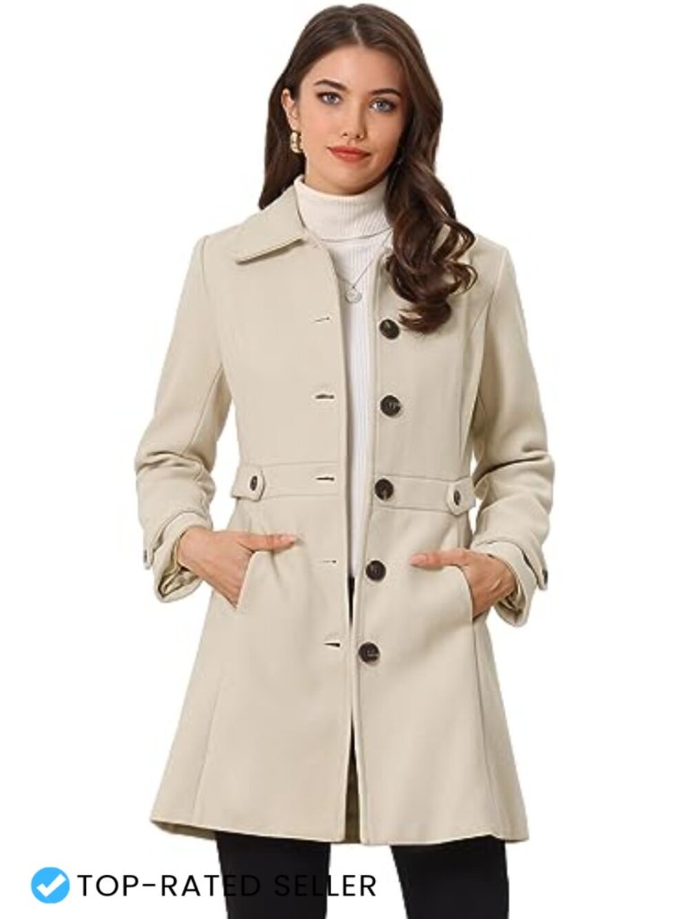 Allegra K Women's Winter Classic Overcoat Pockets Single Breasted Coat